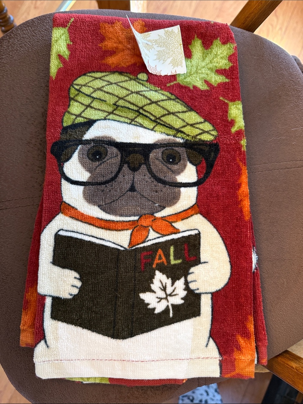 Autumn Pug Tea Towels - Fall Leaves Design